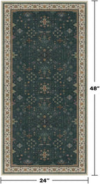 Dark Green Oushak 2x4 Entryway Rug - Modern Vintage Boho Eclectic Floral Pastel, Washable Low Pile Non-Slip Small Throw Area Rugs for Door Mat Indoor Entrance, Kitchen, Bathroom, Bedroom, Laundry - Image 2