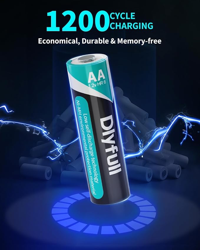 Rechargeable AA Batteries with Charger, Dlyfull 8 Pack of 2800mAh High Capacity Low Self Discharge Ni-MH Double A Batteries with 8 Bay AA AAA Battery Charger (USB-C Fast Charging, Independent Slot)