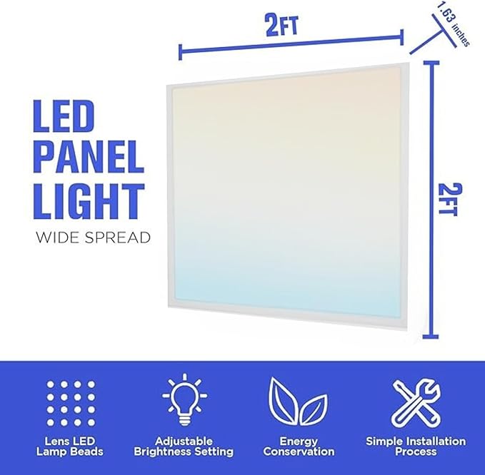 2x2 LED Flat Panel Lights for Drop Ceiling, Troffer Replacement Light Fixture, 4400 LM, Selectable Features, 20W/25W/30W/35W/40W, 3000K/3500K/4000K/5000K/6500K, Dimmable (0-10V) ETL/DLC (4-Pack)