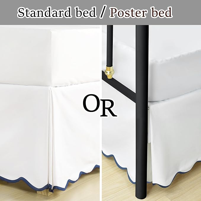 HIG King Bed Skirt - Easy Fit Scallop Edge Pleated Bedskirts with Spilt Coner, 12 Inch Drop Anti-Slip Dust Ruffle, Thick Fabric for Enhanced Privacy, Pre-Washed for Long-Lasting Use, Machine Washable