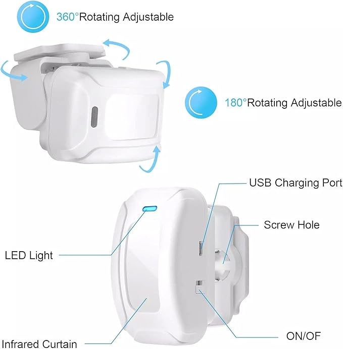 HENDUN Motion Sensor Door Bells Chime for Business, Commercial Ring Doorbell, Retail Welcome Door Sensor Buzzer, Sleepwalker Elderly Safety Monitor, Pir Motion Detector Alarm System House Indoor