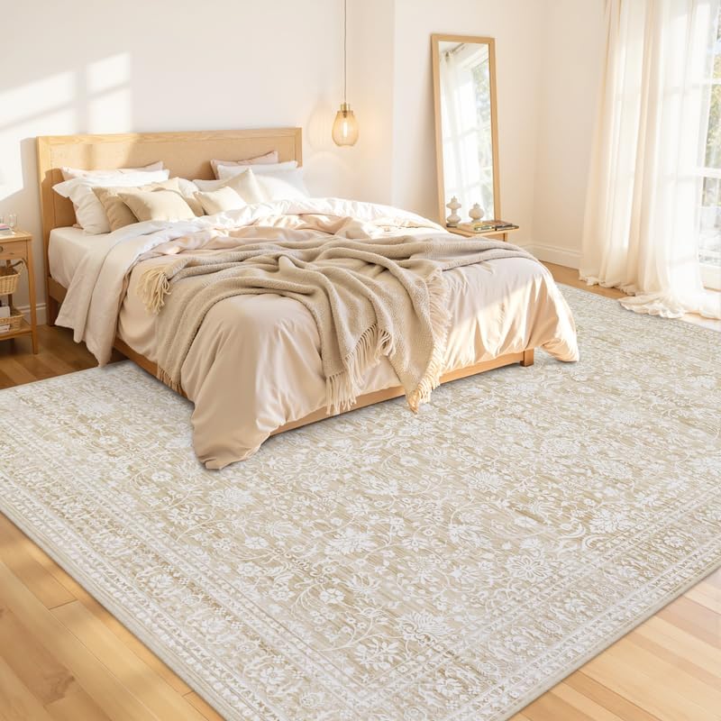 10x14 Area Rugs Living Room: Bedroom Washable Carpet Natural Beige - Image 2