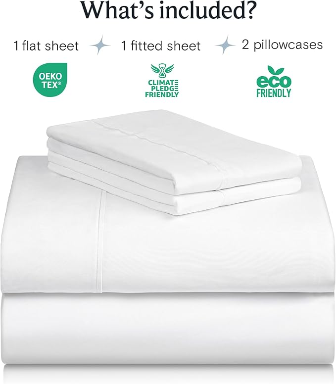 LuxClub 4 PC King Sheet Set, Deep Pockets Wrinkle Free Cooling Bed Sheets Hotel Bedding for Women, Men, Includes 1 Fitted Sheet, 1 Flat Sheet and 2 Pillowcases-Silky Soft White