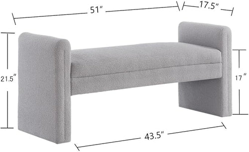 24KF Modern Upholstered Bed Bench Covered with Soft Boucle Teddy Fabric, Lovely Entryway Bench Ottoman with Armrest,5062-Gray