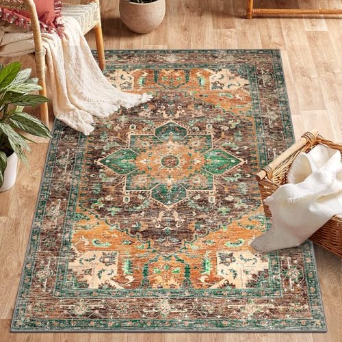 Yamaziot Washable Area Rug for Bedroom, 3x5 Non-Slip Boho Entryway Rug by Yamaziot