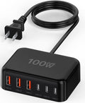 USB C Charger Block, 100W GaN 6 Port PD USB C QC USB A Wall Charger Adapter Plug Cube, Super Fast Type C Charging Station Hub for iPhone 17 16 15 14 Pro Max iPad Samsung Pixel