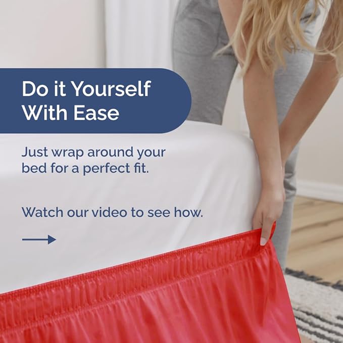 Wrap Around Dust Ruffle Bed Skirt - Red - for King Size Beds with 18 Inch Drop - Easy Fit Elastic Strap - Adjustable Pleated Bedskirt w/Brushed Fabric - Wrinkle Free - for Women, Men, Kids & Teens