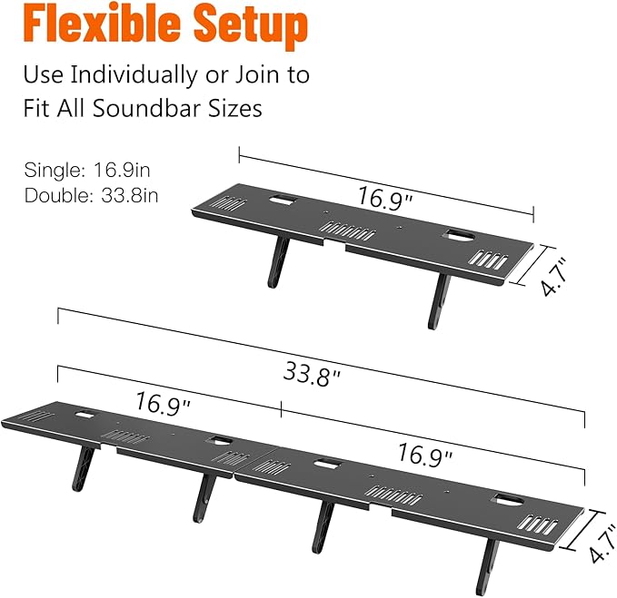 Soundbar Mount, No Drilling Steel TV Top Shelf Fits Most of Sound Bars Up to 15 Lbs, Universal Sound Bar TV Mount Bracket, Sound Bar Stand Compatible with Samsung, Sony, LG,Bose, 16.9x4.7inch