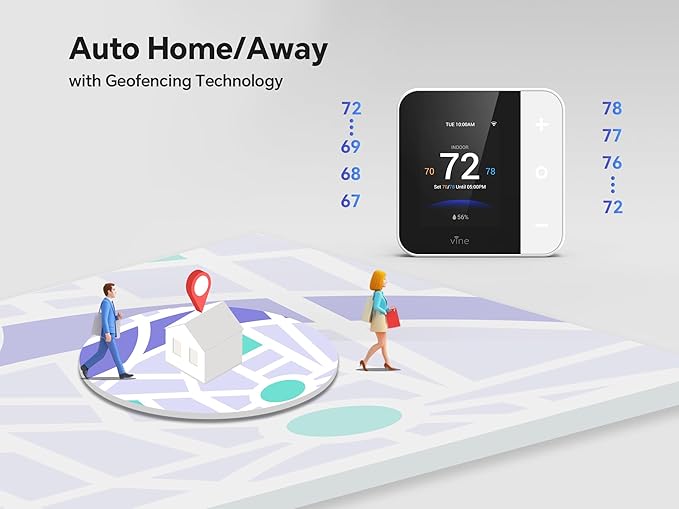 vine Smart Thermostat for House, WiFi Thermostats for Home Compatible with Alexa and Google Assistant, 7day x 8period Programmable, Energy Star Certified, C-Wire Required