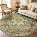 RELEANY Washable Area Rug, Round 6ft, Brick/Brown/Green by RELEANY