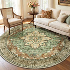 RELEANY Washable Area Rug, Round 6ft, Brick/Brown/Green by RELEANY