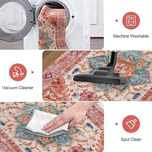 Yamaziot Washable Runner Rug, 2x8 Non-Slip Boho Vintage Hallway Kitchen Rug - Image 3