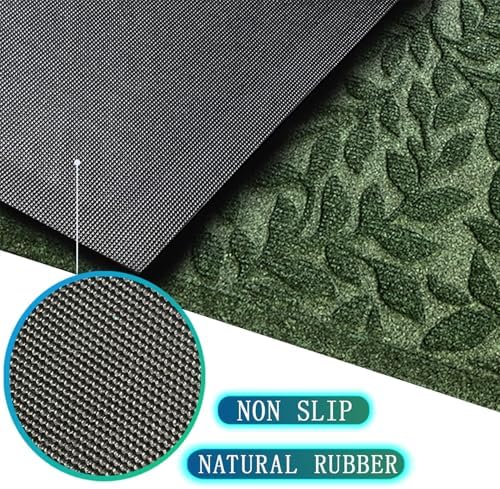 Bulijojo Sturdy Front Entrance Doormats,Durable Heavy Duty Welcome Mat,Thick Absorbent Natural Rubber Non Slip Mat,Easy Clean Entryway Mat Leaves Green, 47" x 32" - Image 2