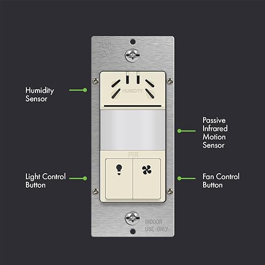 TOPGREENER Humidity Sensor Switch with PIR Lighting Motion Sensor, NEUTRAL WIRE REQUIRED, Air Moisture Detection for Ventilation Fan, Bathroom Fan Automated Control, UL Listed, TDHOS5-LA, Light Almond