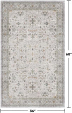 Washable 3x5 Large Bathroom Rug - Neutral Boho Geometric Area Rugs for Entryway, Kitchen, Bedroom Beside Bed, Laundry, Modern Vintage Eclectic Light Gray & Sage Floral Decor, Low Pile & Non-Slip Stain - Image 2