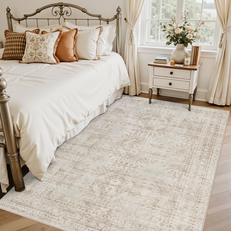6x6 Area Rugs Living Room: Bedroom Neutral Washable Carpet Brown - Image 2