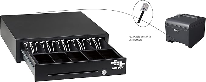 EOM-POS Heavy Duty Cash Register Drawer + Thermal Receipt Printer (80mm) + Barcode Scanner (Cordless) [Black] -for Windows Systems Only