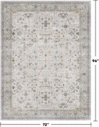 Boho Light Gray & Sage 6x8 Living Room Rug - Washable Large Area Rugs for Dining Under Table, Neutral Geometric Floral Bedroom Carpet, Modern Vintage Low Pile Stain Resistant - Image 2