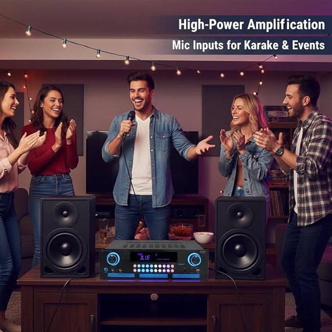 Vaiyer Home Audio Sound System Kit - 2000 W Bluetooth Amplifier w/ 12 Qty of 5.25" Framed Ceiling Speakers 175 W Each, 6-Ch Speaker Selector w/Volume Control, 500 ft Speaker Wire & Remote
