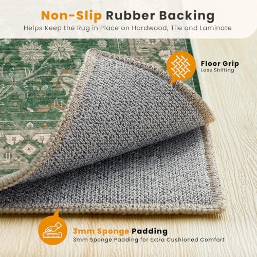 SameBed 9x12 Area Rug Living Room, Vintage Washable Carpet Green - Image 5