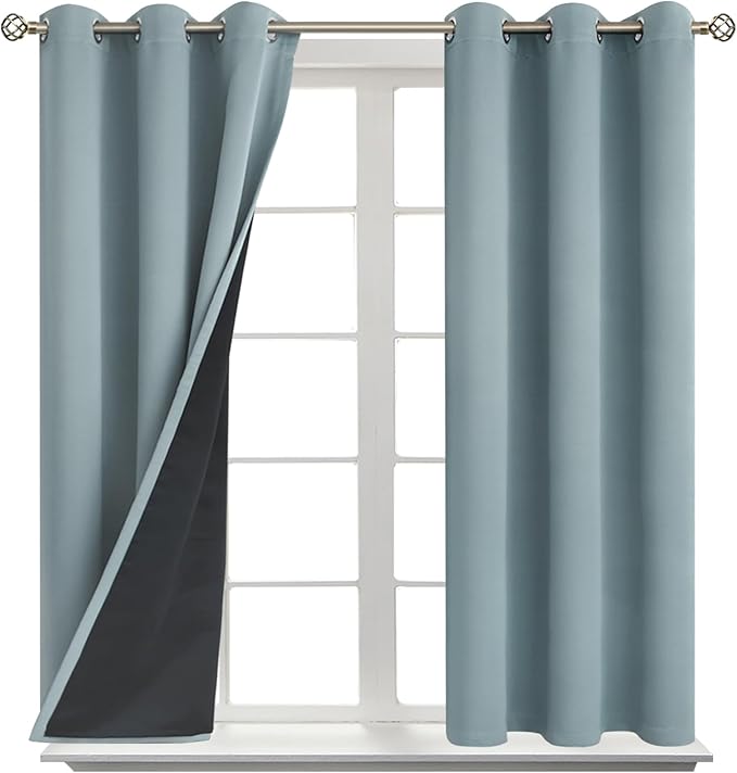 BGment Short 100% Blackout Curtains for Bedroom, Thermal Insulated Lined Energy Efficiency Noise Reducing Grommet Curtains 54 Inch Length for Small Window 2 Panels Each 42 Inch Wide, Greyish Blue