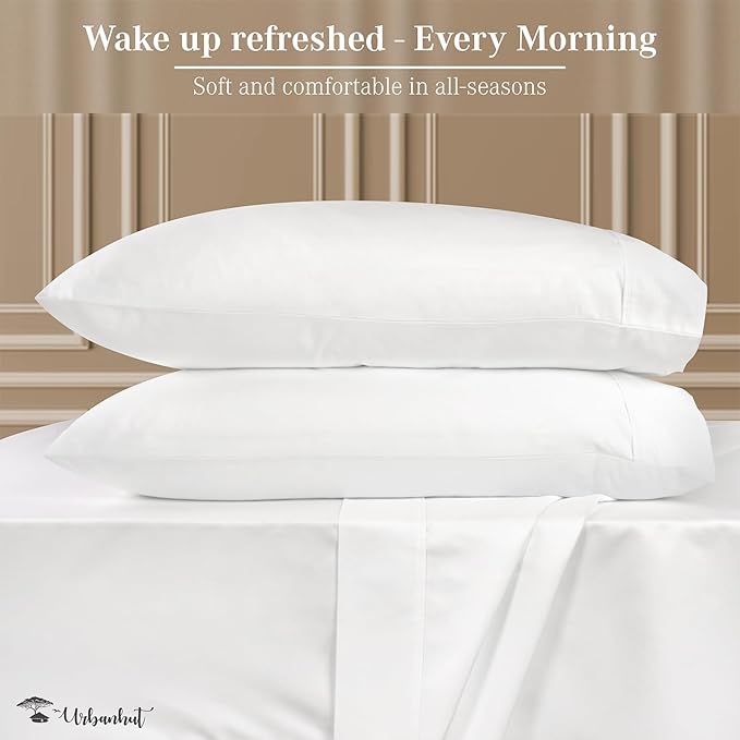 URBANHUT 800 Thread Count 100% Cotton King Size Sheets, Luxury 4 Piece King Bedsheets, Hotel Sheets Sateen Finish - Better Than Egyptian, 16" Elasticized Deep Pocket - White