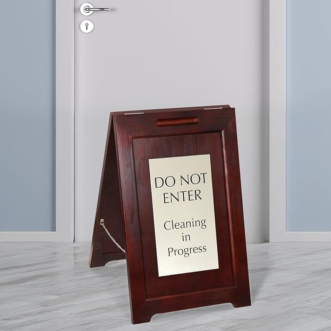 SmartSign (2-Pack) Premium 'Do Not Enter Cleaning in Progress' Wooden A-Frame Standing Floor Sign, 2-Sided, 24" x 15", Hardwood Pine Frame, 120 mil Silver ACM Sign, Black on Silver, Made in USA