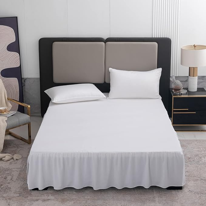 White Bed Skirt King Size Ruffled Bed Skirt with Split Corners, King Bed Skirt 12 Inch Drop, King Size Bed Skirt White for Ruffled Bed Skirt with Split Corners, Bed Skirt King Size