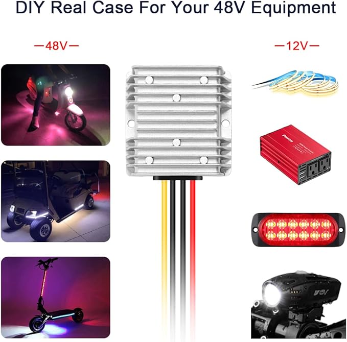 48V Step Down to 12V 10A 120W DC/DC Converter Regulator Low Voltage Reducer Waterproo Transformer for Cart Scooters, LED Strip Light,Car Truck