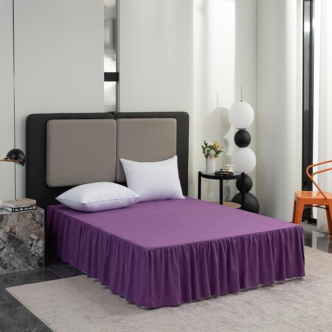 Bed Skirt Queen Size Ruffled Bed Skirt with Split Corners, 14 Inch Drop Dust Ruffle Bed Skirts with Platform, Gathered Style, 100% Microfiber, Grape