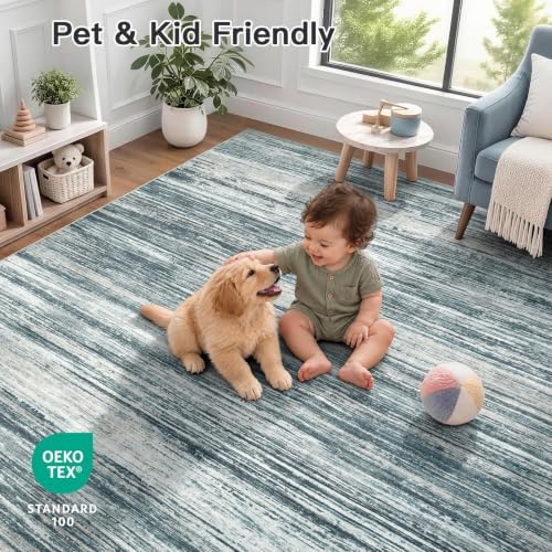9x12 Area Rug for Living Room, Abstract Washable Non-Slip Rugs, Slate Grey - Image 5