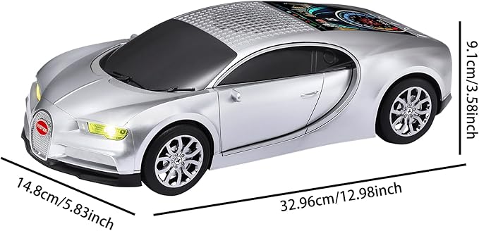 WSTER Luxury Sports Car Model Bluetooth Speaker with HD Sound, TWS Stereo Pairing, Display Screen, Built-in Microphone, Unique Bluetooth Car Speaker for Home, Party, Outdoor & Beach (Silver)