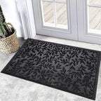 Bulijojo Sturdy Front Entrance Doormats,Durable Heavy Duty Welcome Mat,Thick Absorbent Natural Rubber Non Slip Mat,Easy Clean Entryway Mat Leaves Black 23"x35" by ShowYourStyle