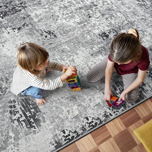 3x8 Grey Rug Runners for Hallways Kitchen Runner Rug Non Slip Washable Black Long Runner Rugs with Rubber Backing Soft Abstract Carpet Runner for Bedroom, Kitchen, Bathroom, Entryway - Image 5