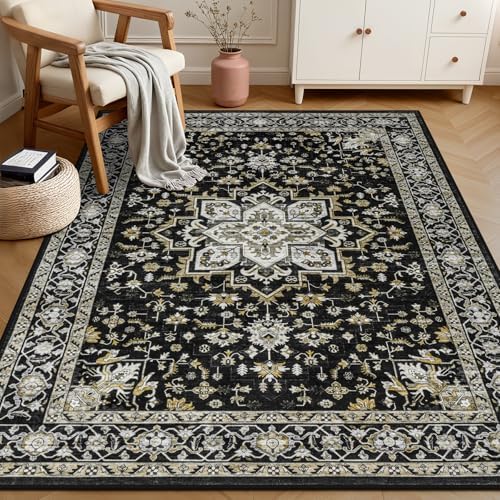 3x5 Area Rugs Living Room: Washable Rug for Bedroom Black Gold - Image 2