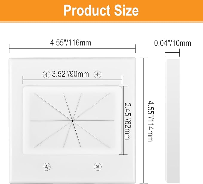 Kebulldola 2 Gang Wall Plate White 2 Pack, Silicone Cable Pass Through Wall Plate for Power Cable, Audio Video and Ethernet Cable, Speaker Wire Management