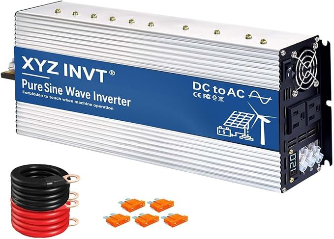 XYZ INVT 4000W Pure Sine Wave Inverter 12V to 120V AC, 8000W Peak Power - Portable Power Converter for Solar System, Off-Grid Home, RV, Truck & Camping