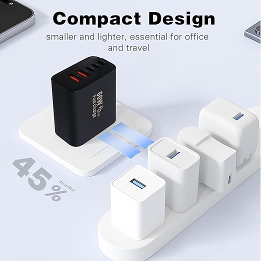 USB C Super Fasr Charger Block,60W 5Port iPhone Charger Fast Charging,2Pack Quick Multiport Phone Chargers Power Adapter Plug for iPhone 17/17 ProMax/17 Air/16 ProMax/16e/15 Pro/15Plus/14/13/12/11 Pro