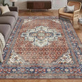 Washable Area Rug 8' x 10' Vintage Traditional Persian Mat - Foldable Distressed Non-Slip Machine Washable Carpet for Living Room Bedroom Kitchen Home Decor - Terracotta and Navy by Unknown