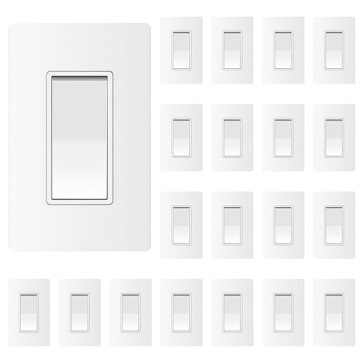 ThunderWay 3 Way Matte White Light Switch with Cover Plate, 15A 120/277 V Three Way Decorative Paddle Switches, Self-Grounding, Residential and Commercial Grade, UL Listed, 20 Pack