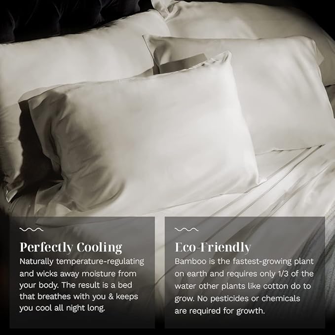 LUXOME Luxury Sheet Set | 100% Rayon (Viscose) from Bamboo | Queen Size - Ivory | Deep Pockets | 4-Piece Set (Fitted, Flat, 2 Pillowcases)