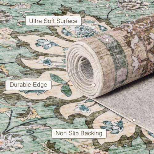 2x3 Area Rugs Living Room: Washable Rug for Bedroom Brown Green - Image 7
