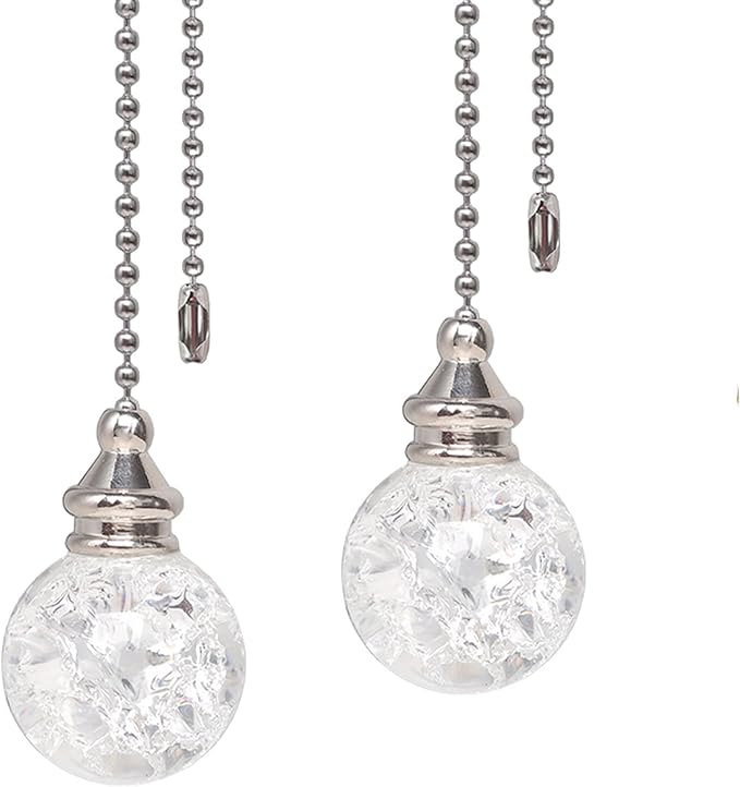 LONGSHENG - SINCE 2001 - 2PCS White Pull Chains Crystal Glass Ice Cracked Ball Pull Chain for Ceiling Fan Light Decoration 50cm Extension Chain