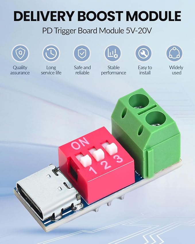 Seloky 12PCS USB-C PD/QC Fast Charge Trigger Module & Decoy Board - Dual-Port Voltage selector (5V/9V/12V/20V Output) Charger Power Delivery Boost Module