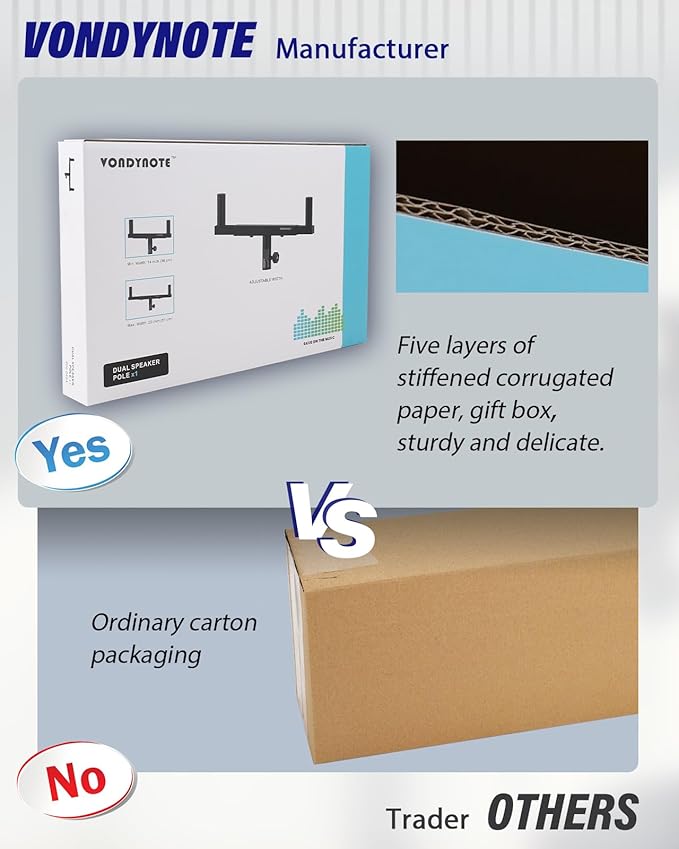 Vondynote Set of 2 Dual Speaker Mount Bar Mounting Fork Bracket Speaker Pole Width Adjustable