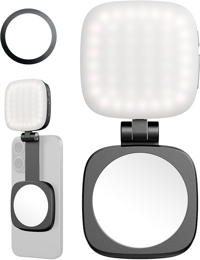 SmallRig Magnetic Selfie Light for iPhone, Phone Light with a Mirror, Instant Attachment for MagSafe, for Selfies, Video Conference, Vibe P48 Black