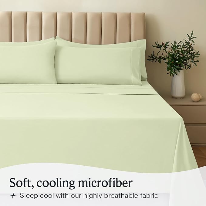 LuxClub 5 PC Sheet Set Bed Sheets Deep Pockets 16" Eco Friendly Wrinkle Free Cooling Machine Washable Hotel Bedding Silky Soft - Sage Green Split King