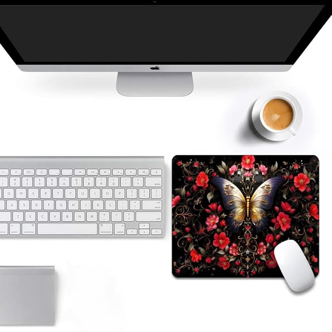 Black Butterfly Square Mouse pad, Texture, Waterproof, Anti Slip Rubber Base, Computer Mouse pad, Laptop Mouse pad