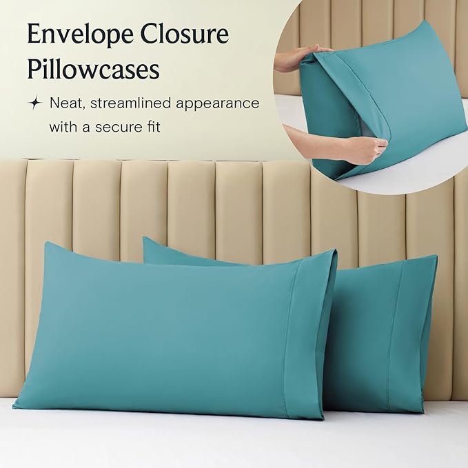 LuxClub 3 PC Twin XL Sheet Set, Deep Pockets Wrinkle Free Cooling Bed Sheets Hotel Bedding for Women, Men, Kids & Teens, Includes 1 Fitted Sheet, 1 Flat Sheet and 1 Pillowcase-Silky Soft Teal
