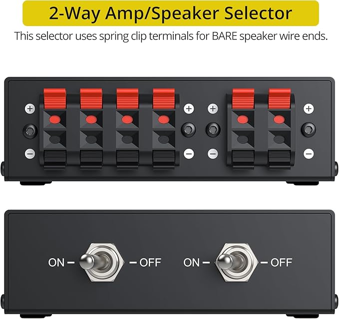 PROZOR 2-Zone Speaker Switch Box, 2-Way Amp/Speaker Selector with Independent A/B Control, Passive Stereo Switcher for Amplifier and Receiver, 150W RMS per Channel, Support 4–16Ω Speakers